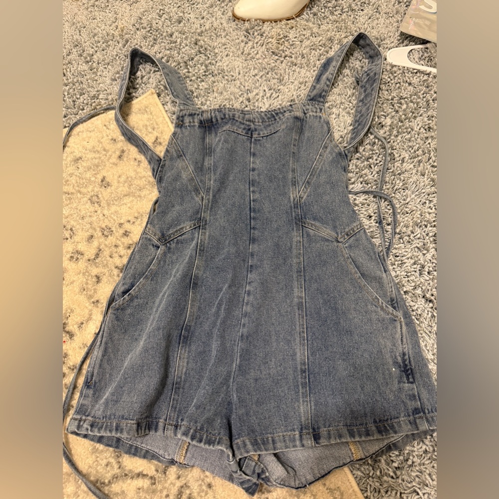 Denim backless romper